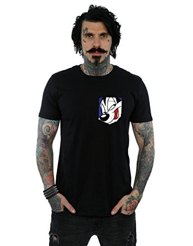 Looney Tunes Men's Pepe Le Pew Face Faux Pocket T-Shirt Medium Black