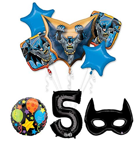 Batman 5th Birthday Party Supplies and Bat Mask Balloon Bouquet Decoration