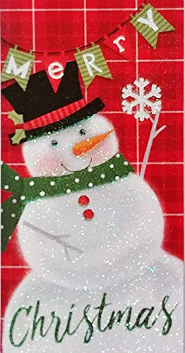 Merry Christmas and Warm Wishes Money/Check Holder Greeting Card w/Glitter Snowman
