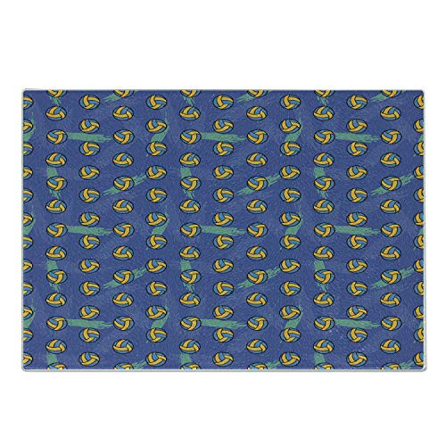 Lunarable Sports Cutting Board- Volleyball Themed Pattern with Grunge Paint Smear Background Active Lifestyle Image- Decorative Tempered Glass Cutting and Serving Board- Small Size- Multicolor