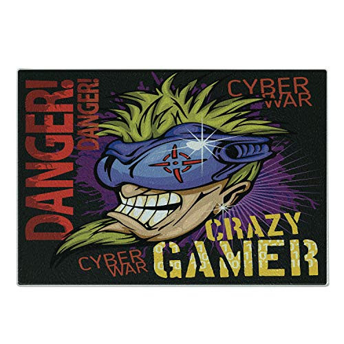 Lunarable Gamer Cutting Board- Crazy Gamer Words with Futuristic Controller with Purple Paint Splashes Background- Decorative Tempered Glass Cutting and Serving Board- Small Size- Multicolor Lunarable Gamer Cutting Board- Crazy Gamer Words with Futuristic Controller with Purple Paint Splashes Background- Decorative Tempered Glass Cutting and Serving Board- Small Size- Multicolor