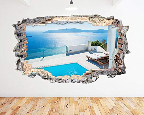 chuyue Wall Stickers Swimming Pool Landscape Mountains Ocean Crush Decal 3D Art Vinyl Room N669