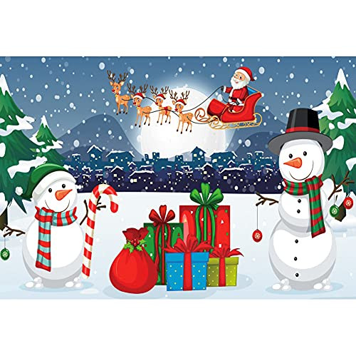 LFEEY 7x5ft Vinyl Christmas Backdrops for Photography Cartoon Snowman Gifts Box Fir Tree Santa Claus Photography Background Banner Newborn Baby Girl Boys Portrait Party Decor Photo Booth Studio Prop