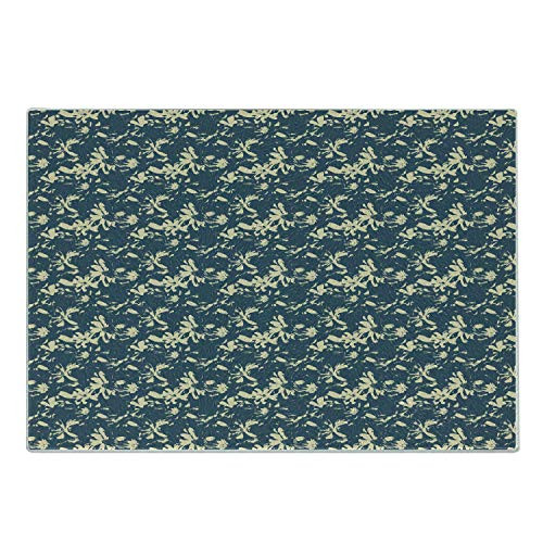Ambesonne Grunge Cutting Board- Illustration of Unfinished Paintbrush Strokes Forming Flowers Paint- Decorative Tempered Glass Cutting and Serving Board- Small Size- Dark Sky Blue and Beige