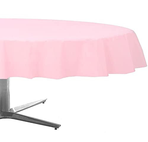 amscan Blush Pink Reusable Round Plastic Table Cover- 1 pc.
