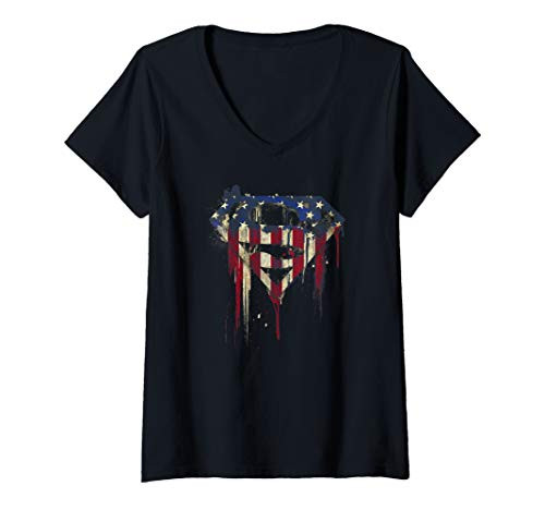 Womens Superman Bleeding Shield V-Neck T-Shirt