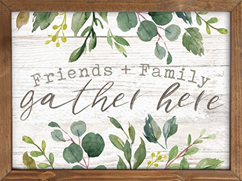 P. GRAHAM DUNN Family & Friends Gather Here Whitewash Look Greenery 16 x 12 Inch Pine Wood Framed Wall Art Plaque P. GRAHAM DUNN Family & Friends Gather Here Whitewash Look Greenery 16 x 12 Inch Pine Wood Framed Wall Art Plaque
