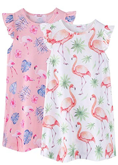 ModaIOO Girls Nightgown Nightshirt Pajamas 2 Packs FLutter Sleeve Nightdress Sleepwear Pajamas Dress-2002-Flamingo2 and Flamingo3-150- ModaIOO Girls Nightgown Nightshirt Pajamas 2 Packs FLutter Sleeve Nightdress Sleepwear Pajamas Dress-2002-Flamingo2 and Flamingo3-150-