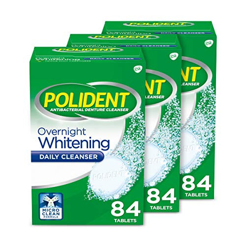 Polident Overnight Whitening Denture Cleanser Effervescent Tablets- 3x84 count