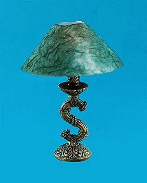 Melody Jane Dollhouse Scroll Table Lamp Green Shade 12V Light Miniature Electric Lighting