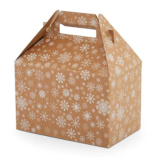 Patterns Gable Gift Boxes - Kraft/White Snowflake Print - 8" X 4-7/8" X 5-1/4" - Package 10