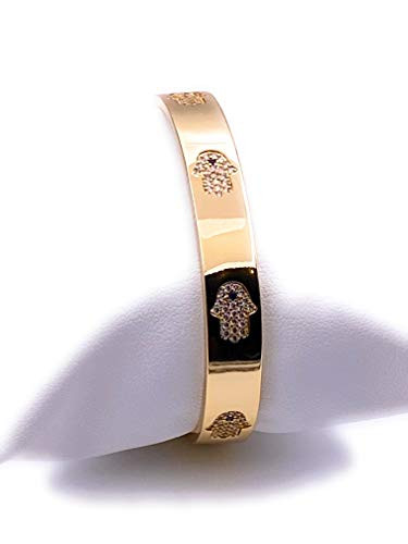 LESLIE BOULES 18K Gold Plated Hamsa Hand Cuff Bracelet for Women Lucky  and  Protection Jewelry for Her