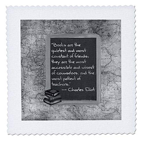 3dRose image of of Blackboard- Quote- Books Quietest Friend- Wisest. - Quilt Squares -qs-334034-5-