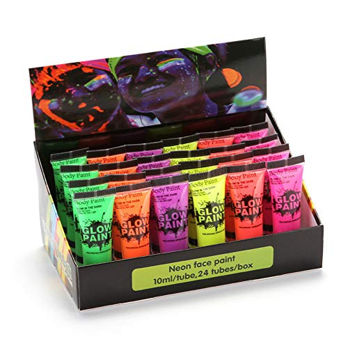 Glow in The Dark Body Paint-Entweg 24 Tubes 10Ml/0.34Oz Art Body Paint Glow in Uv Light Face and Body Paint with 6 Colors Glow Blacklight Neon Fluorescent for Party Clubbing Festival Halloween Makeup Glow in The Dark Body Paint-Entweg 24 Tubes 10Ml/0.34Oz Art Body Paint Glow in Uv Light Face and Body Paint with 6 Colors Glow Blacklight Neon Fluorescent for Party Clubbing Festival Halloween Makeup