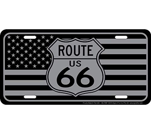 Signs 4 Fun SLTR6F Route 66 Tactical US Flag W/Shield License Plate- Grey
