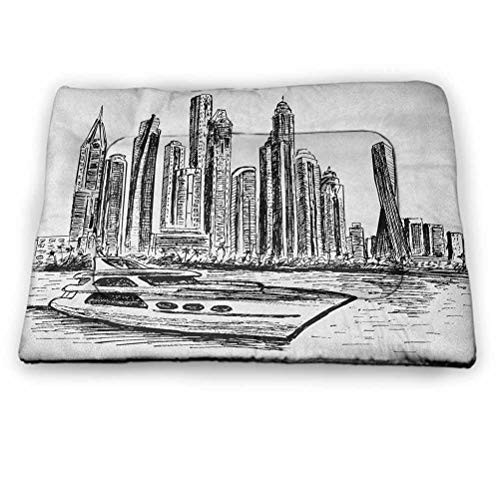 DayDayFun Sketchy Pet Placemat New York Manhattan Cityscape Hand Drawn Style Skyscrapers Modern Boat on River pet Bed Warmer Black White 21"x14"