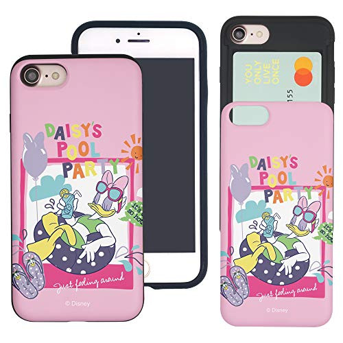 WiLLBee Compatible with iPhone SE 2020 / iPhone 8 / iPhone 7 Case -4.7inch- Daisy Dual Layer Card Slide Slot Wallet Bumper Cover - Daisy Pool Party