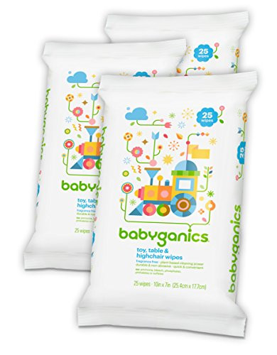 Babyganics Toy and Table Wipes- 75 count- -3 Packs of 25-- Packaging May Vary
