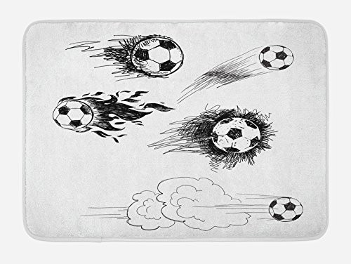 Ambesonne Soccer Bath Mat- Various Round Soccer Balls in Air Fast Kick Shoot in Kickoff Space Art Sketch- Plush Bathroom Decor Mat with Non Slip Backing- 29.5" X 17.5"- White Black Ambesonne Soccer Bath Mat- Various Round Soccer Balls in Air Fast Kick Shoot in Kickoff Space Art Sketch- Plush Bathroom Decor Mat with Non Slip Backing- 29.5" X 17.5"- White Black