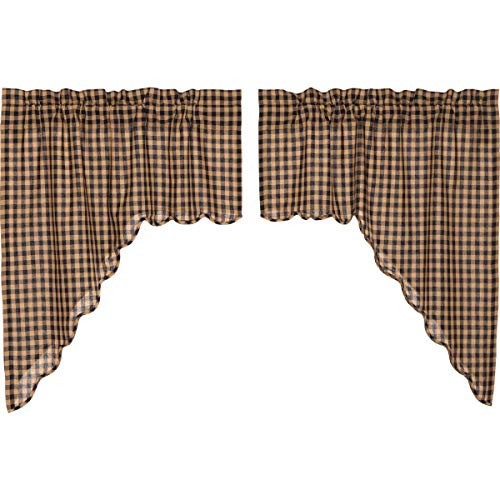 VHC Brands Classic Country Primitive Kitchen Window Curtains - Check Blue Scalloped Swag Pair- x King- Navy VHC Brands Classic Country Primitive Kitchen Window Curtains - Check Blue Scalloped Swag Pair- x King- Navy
