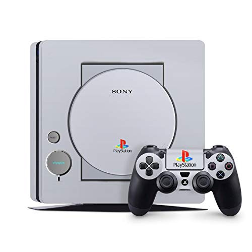 PS4 Slim Skins Console and Controller by ZOOMHITSKINS- Same Decal Quality for Cars- Grey Old Fashioned Vintage Logo Antique PS1 Retro- Fit PS4 Slim- Made in USA
