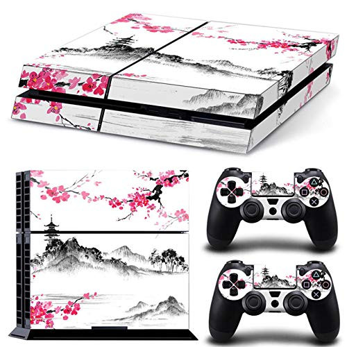 PS4 Skin for Console and Controllers by ZOOMHITSKINS- Same Decal Quality for Cars- Japanese Cherry Blossom Pink Anime Pastel Sakura Castle- High Quality- Durable- Bubble-free- Goo-free- Made in USA