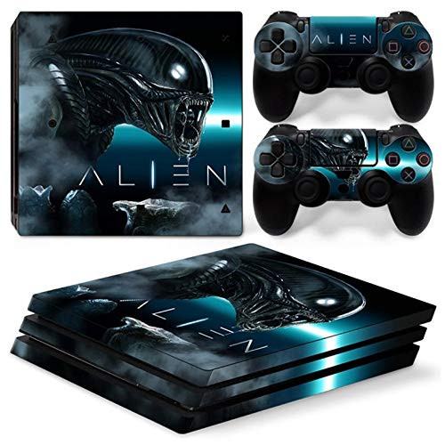 PS4 Pro Skin for Console and Controllers by ZOOMHITSKINS- Same Decal Quality for Cars- Alien Black Blue Neon Lights Robots Scifi- High Quality- Durable- Bubble-free- Goo-free- Made in USA