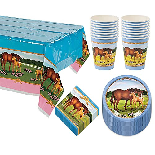 Countryside Horse Party Paper Dessert Plates- Napkins- Cups- and Table Cover Set -Serves 16- Countryside Horse Party Paper Dessert Plates- Napkins- Cups- and Table Cover Set -Serves 16-
