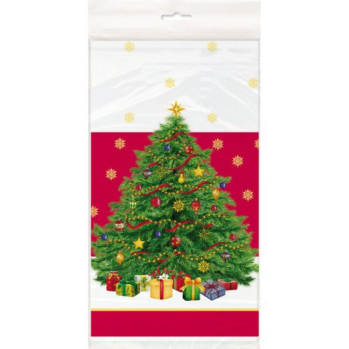 Starry Christmas Tree Plastic Tablecloth- 84" x 54"