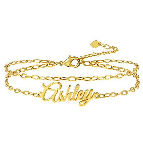 EASYSO Personalized Name Anklet Bracelet for Women Custom Foot Chain Adjustable 18K Gold Plated Summer Beach Jewelry Customized Gift for Women -Name 8-T-