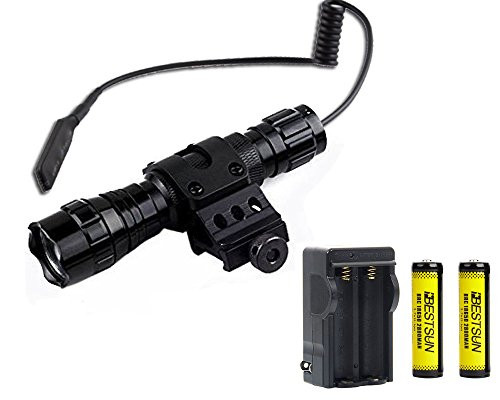 BESTSUN LED Tactical Flashlight Cree Xm-L2 LED 1200 Lumens Single Mode Hunting Light with Pressure Switch, 45 Degree Picatinny Mount Rail Offset Ring Side Mount, Spare 18650 Battery, Battery Charger BESTSUN LED Tactical Flashlight Cree Xm-L2 LED 1200 Lumens Single Mode Hunting Light with Pressure Switch, 45 Degree Picatinny Mount Rail Offset Ring Side Mount, Spare 18650 Battery, Battery Charger