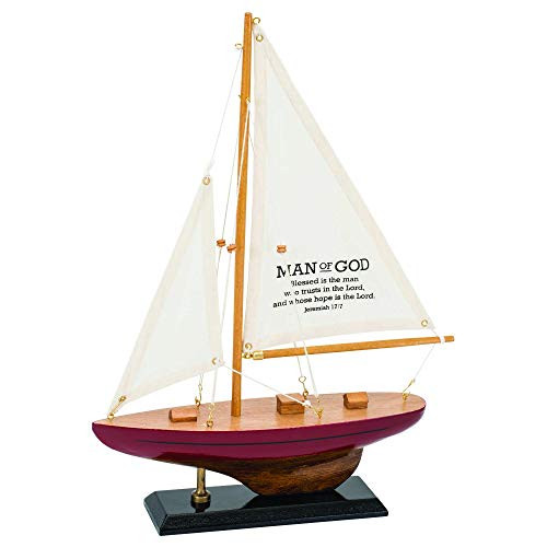 Dicksons Man of God Trusts in Lord Sailboat Natural Finish Wood Tabletop Figurine
