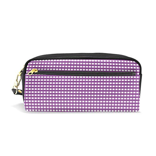 PU Leather Gingham Pattern Check Purple Plaid Travel Cosmetic Bags Makeup Clutch Pouch Cosmetic and Toiletries Organizer Bag for Women