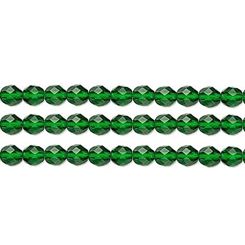 Czech Faceted Round Fire Polished Glass Beads. Preciosa Emerald 3mm 16 Inch Strand