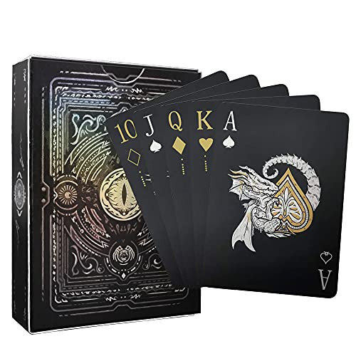 WJPC Easy Shuffling Plastic Waterproof Playing Cards -Cool Black Dragon Poker Cards for Game and Party- Deck of Cards?Dragon