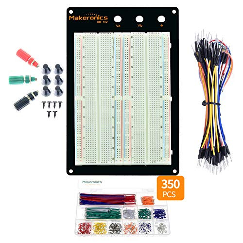 Makeronics Solderless 1660 Breadboard Super Kit - 1660 Tie-Points Experiment Plug-in Breadboard with Aluminum Back Plate + 350 Jumper Wires + 65 Jumper Wires for Prototyping Circuit/Arduino