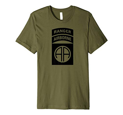82nd Airborne Division Patch Ranger Tab Center OD Premium T-Shirt