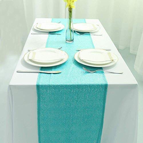 Zdada Party Sequin Table Runner - 12"x108" Spakrly Sequin Table Runner Aqua Green Table Runner