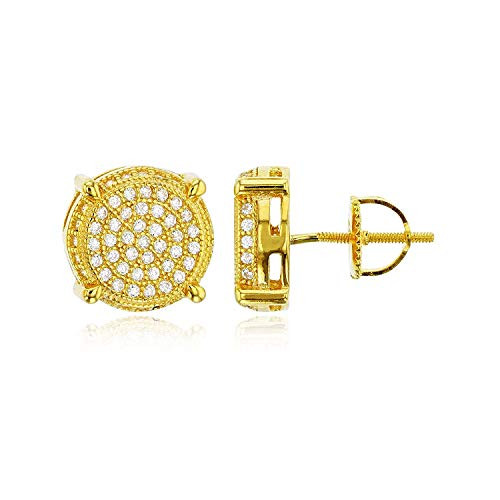Sterling Silver Yellow Micropave Round Screwback Stud Earrings