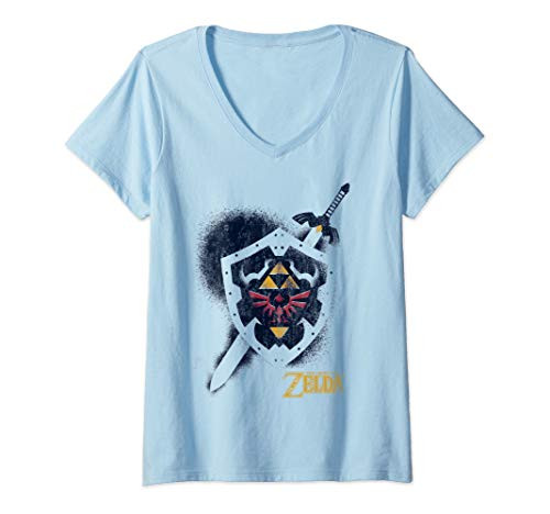 Womens Nintendo Zelda Spray Painted Hylian Shield V-Neck T-Shirt