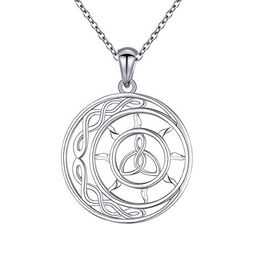 925 Sterling Silver Good Luck Irish Sun Moon Celtic Knot Pendant Necklace Gift for Women Teen Girls- 18 inch