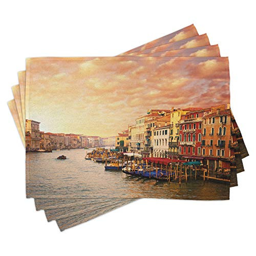 Ambesonne Scenery Place Mats Set of 4- Venezia City Italian Landscape with Old Houses Gondollas and Spikes Image- Washable Fabric Placemats for Dining Room Kitchen Table Decor- Multicolor Ambesonne Scenery Place Mats Set of 4- Venezia City Italian Landscape with Old Houses Gondollas and Spikes Image- Washable Fabric Placemats for Dining Room Kitchen Table Decor- Multicolor