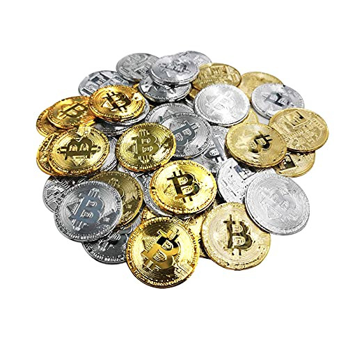 50Pcs Bitcoin Coin- Gold Silver Plastic BTC Limited Edition Collectible Coin Physical Blockchain Cryptocurrency Original Commemorative Tokens Chase Coin for Party