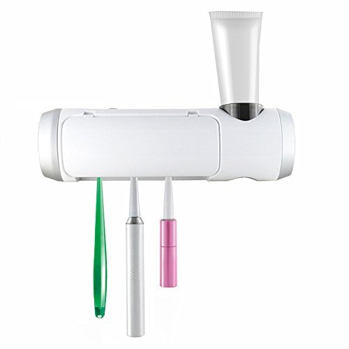 UV Toothbrush Sterilizer Drying Fan,Wall Mounted Rechargeable Toothbrush Sanitize 3M Adhesive Toothpaste Holder Family Size