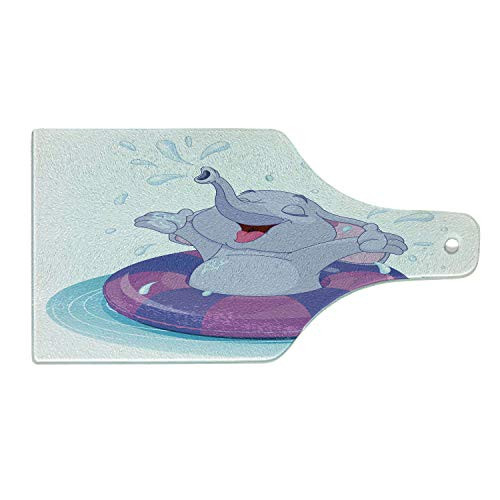Lunarable Cartoon Cutting Board- Swimming with a Summer Lover Pool Holiday Themed Image- Decorative Tempered Glass Cutting and Serving Board- Wine Bottle Shape- Grey Fuchsia