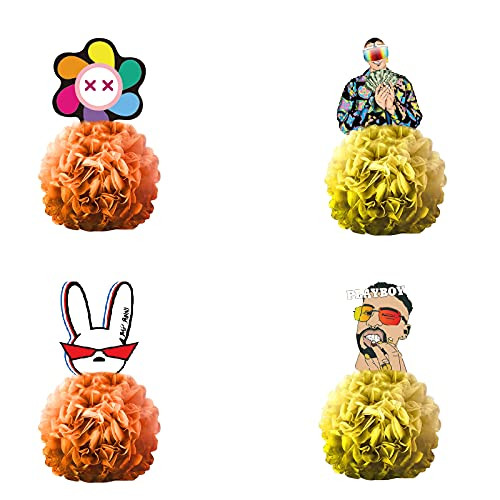 4 PCS Table Decorations for Bad Bunny Party Honeycomb Centerpieces Decoration Decorations for Bad Bunny Party Supplies Paper Flowers Table Decoration