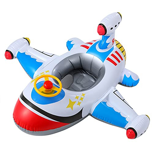 Topwon Summer Fun Swimming Toy - Kids Pool Float Airplane Float for Toddler-Inflatable Plane -White B-