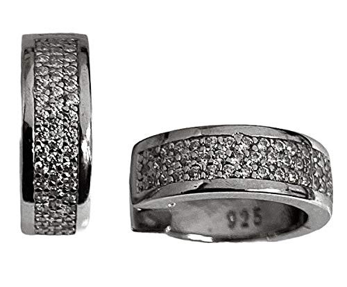 Sterling Silver Round CZ Three Row Huggie Hoop Earrings