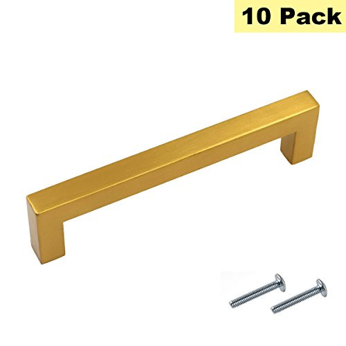 5" Drawer Handles Square Cabinet Knobs Brushed Brass Drawer Pulls - Peaha PHJ12GD128 Gold Kitchen Cabinet Hardware Antique Brass Drawer Knobs 10 Pack