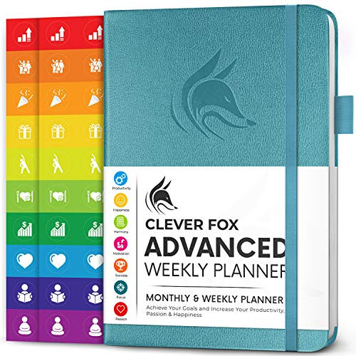 Clever Fox Advanced Weekly Planner  Undated Life Goal Planner for Daily Productivity  and  Time Management  Day Organizer Journal  Hardcover A5- Aquamarine